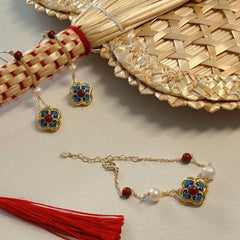 Chinese Style Earrings Bracelet Set Golden Plated