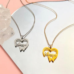 Hollow Heart Necklace Women's Stainless Steel Butterfly Pendant