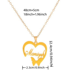 Hollow Heart Necklace Women's Stainless Steel Butterfly Pendant