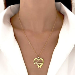 Hollow Heart Necklace Women's Stainless Steel Butterfly Pendant