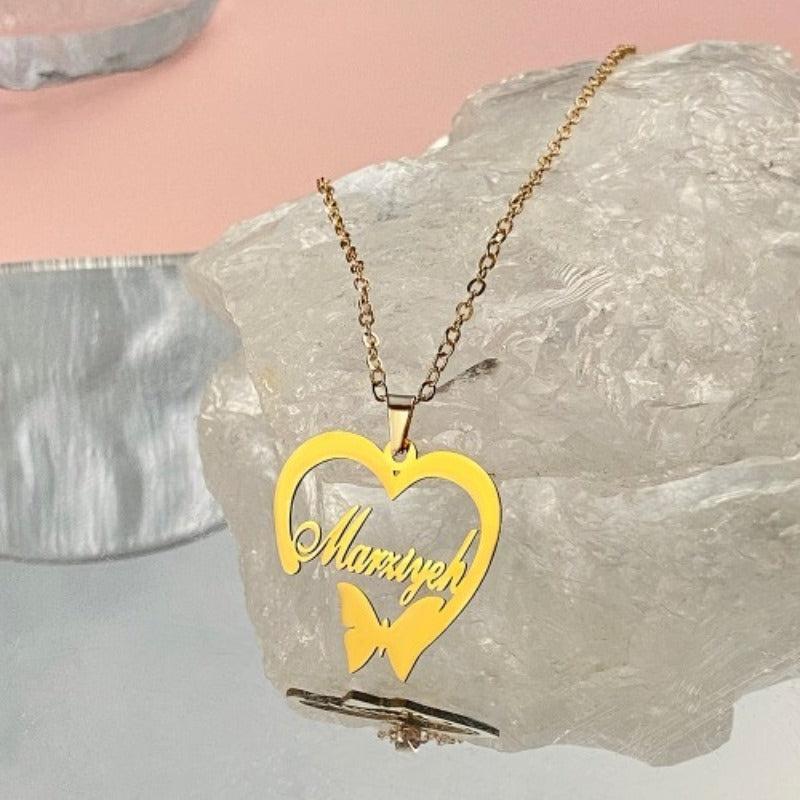 Hollow Heart Necklace Women's Stainless Steel Butterfly Pendant