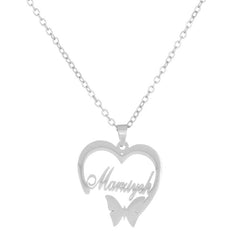 Hollow Heart Necklace Women's Stainless Steel Butterfly Pendant