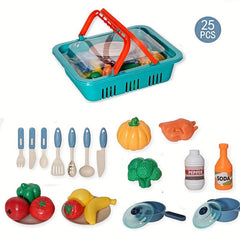 Pretend Kitchen Food Set with Storage Basket