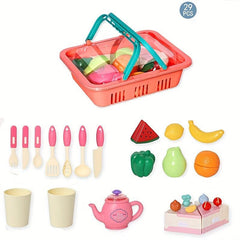 Pretend Kitchen Food Set with Storage Basket