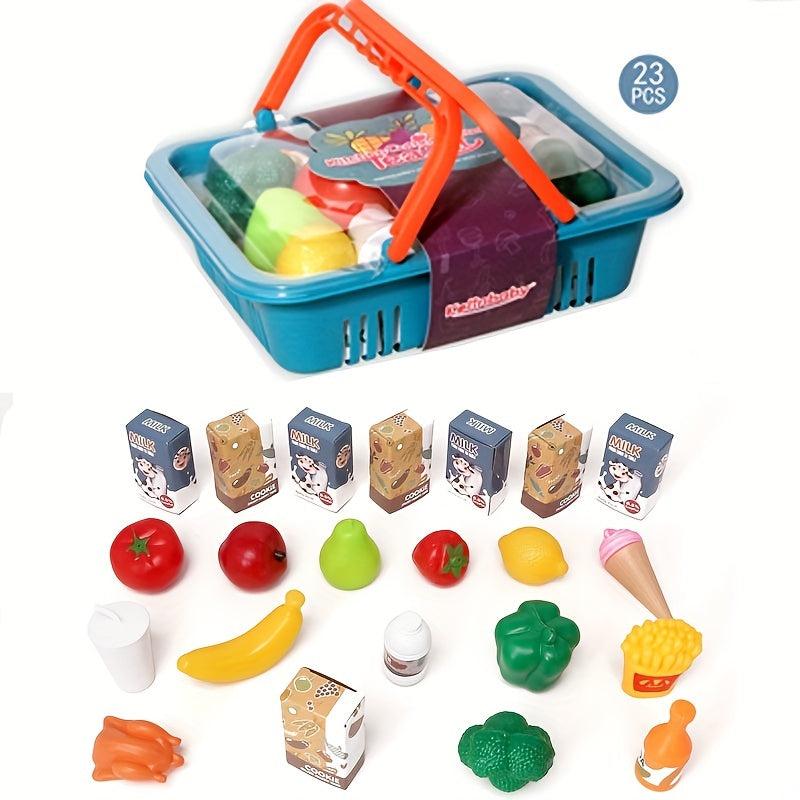 Pretend Kitchen Food Set with Storage Basket