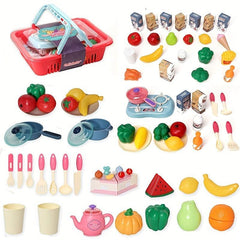 Pretend Kitchen Food Set with Storage Basket