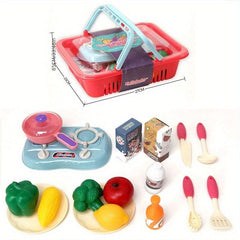 Pretend Kitchen Food Set with Storage Basket
