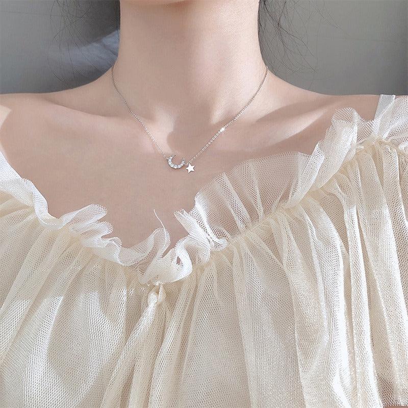Pastoral Style Moon Pendant Necklace for Women
