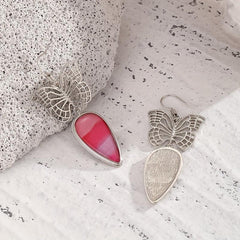 Butterfly Pattern Inlaid Red Synthetic Stone Retro Earrings