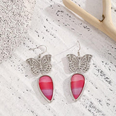 Butterfly Pattern Inlaid Red Synthetic Stone Retro Earrings