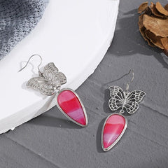 Butterfly Pattern Inlaid Red Synthetic Stone Retro Earrings