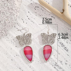 Butterfly Pattern Inlaid Red Synthetic Stone Retro Earrings