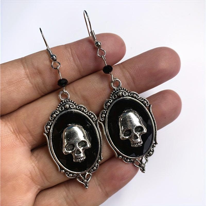 Oval Skull Pattern Dangle Earrings Hip Hop Style Alloy Jewelry For Women