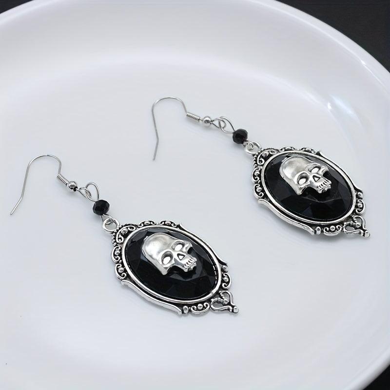 Oval Skull Pattern Dangle Earrings Hip Hop Style Alloy Jewelry For Women