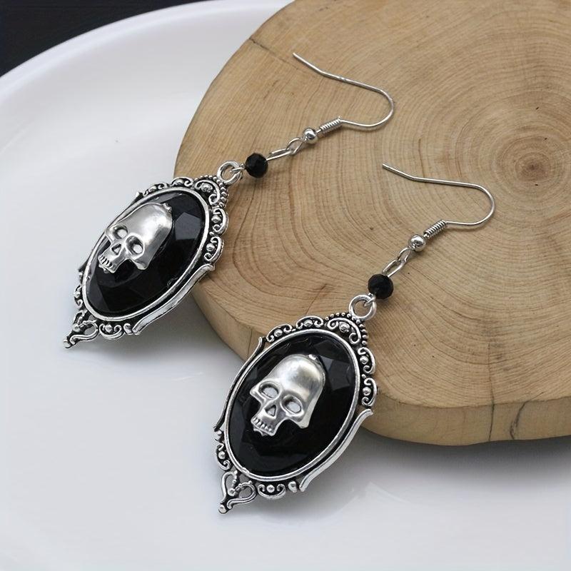 Oval Skull Pattern Dangle Earrings Hip Hop Style Alloy Jewelry For Women