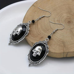 Oval Skull Pattern Dangle Earrings Hip Hop Style Alloy Jewelry For Women