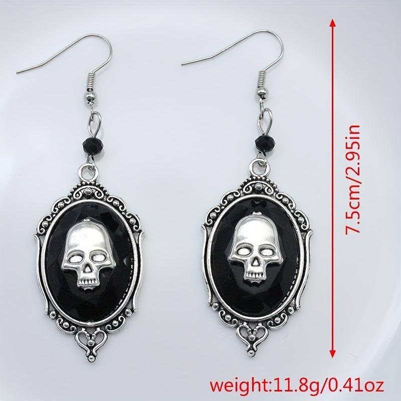 Oval Skull Pattern Dangle Earrings Hip Hop Style Alloy Jewelry For Women