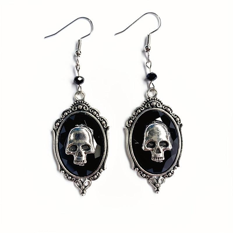 Oval Skull Pattern Dangle Earrings Hip Hop Style Alloy Jewelry For Women
