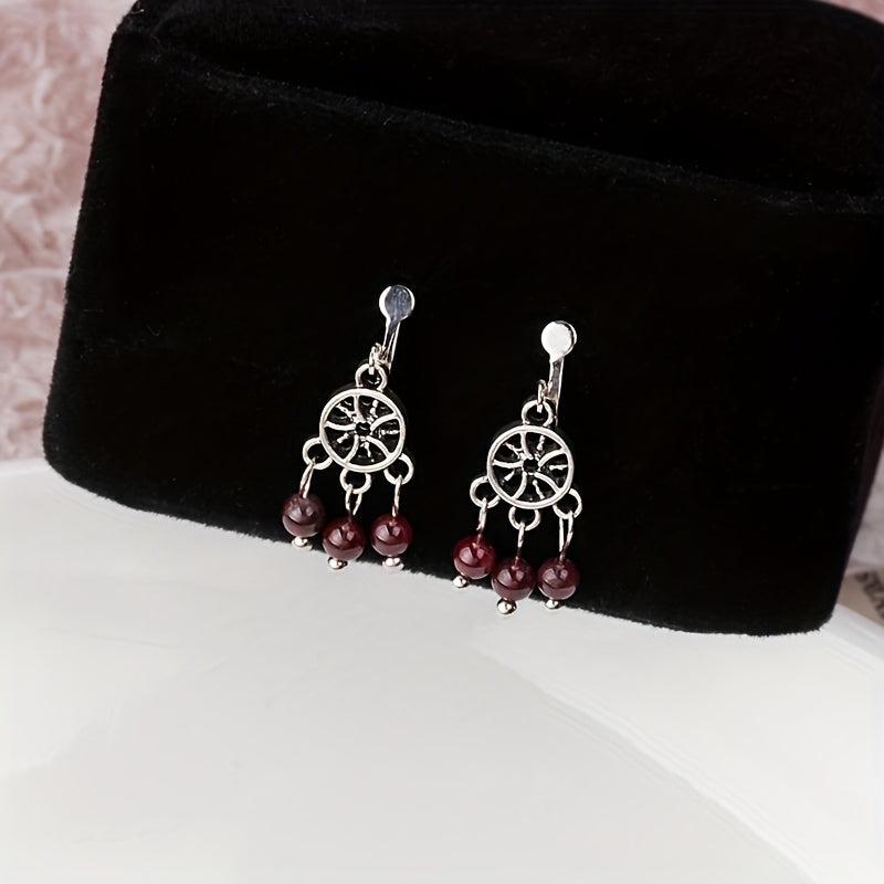 Garnet Tassel Earrings Hollow Round Beads Earrings Jewelry