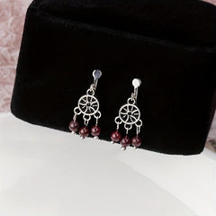 Garnet Tassel Earrings Hollow Round Beads Earrings Jewelry