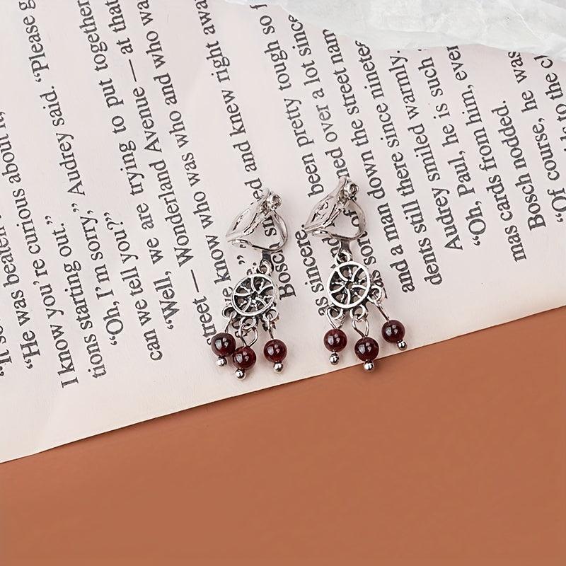Garnet Tassel Earrings Hollow Round Beads Earrings Jewelry