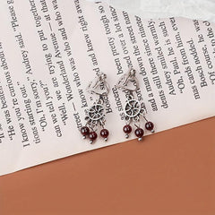 Garnet Tassel Earrings Hollow Round Beads Earrings Jewelry