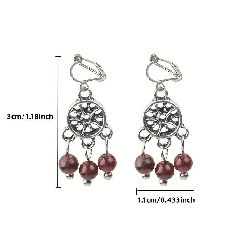 Garnet Tassel Earrings Hollow Round Beads Earrings Jewelry