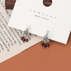 Garnet Tassel Earrings Hollow Round Beads Earrings Jewelry