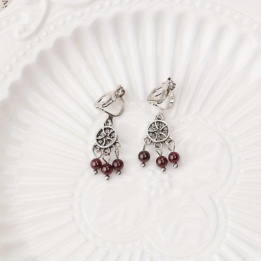Garnet Tassel Earrings Hollow Round Beads Earrings Jewelry