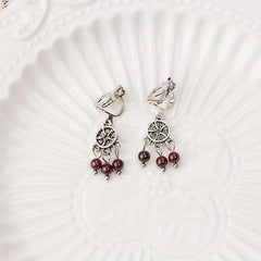 Garnet Tassel Earrings Hollow Round Beads Earrings Jewelry
