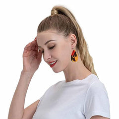 Girl Silhouette PU Leather Earrings Red Hat Female Characteristics