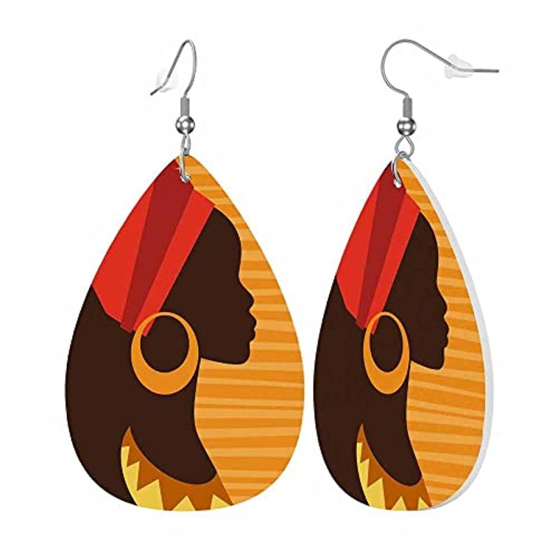 Girl Silhouette PU Leather Earrings Red Hat Female Characteristics