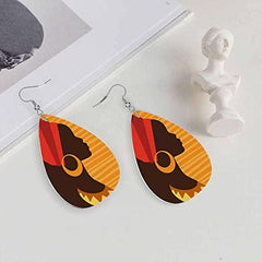 Girl Silhouette PU Leather Earrings Red Hat Female Characteristics