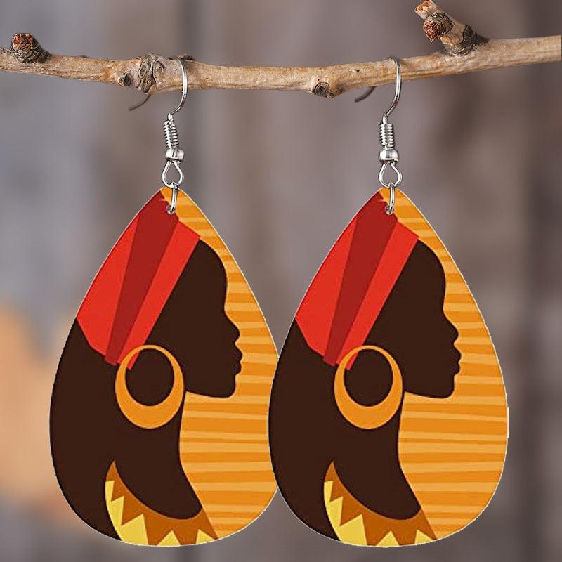 Girl Silhouette PU Leather Earrings Red Hat Female Characteristics