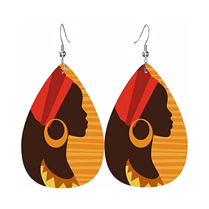 Girl Silhouette PU Leather Earrings Red Hat Female Characteristics