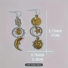 Greek Mythology Sun Moon Earrings Vintage Boho Style Jewelry Women Gift