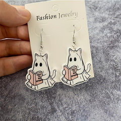 Halloween Ghost Cat Earrings Set