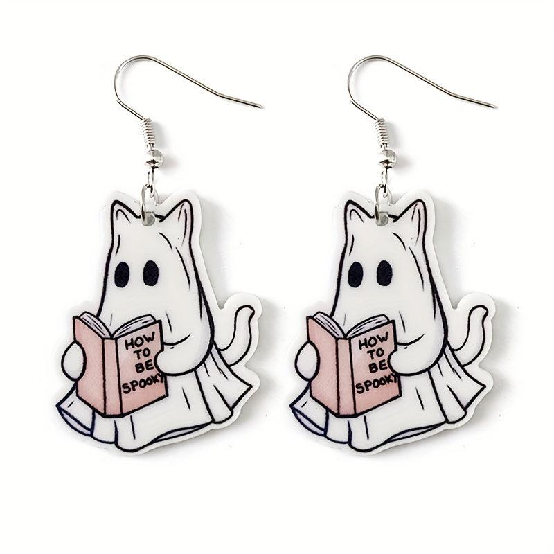 Halloween Ghost Cat Earrings Set