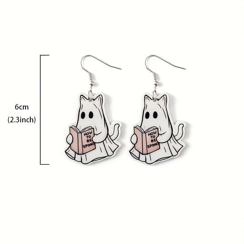 Halloween Ghost Cat Earrings Set