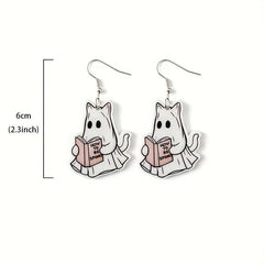 Halloween Ghost Cat Earrings Set