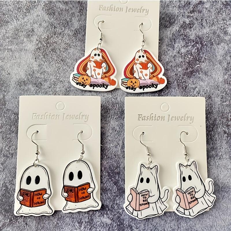 Halloween Ghost Cat Earrings Set