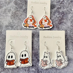 Halloween Ghost Cat Earrings Set
