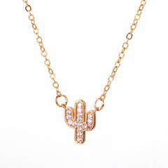 Cactus Shaped Pendant Necklace with Crystal Inlay