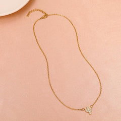 Cactus Shaped Pendant Necklace with Crystal Inlay
