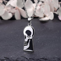Gothic Keyhole Skull Pendant Necklace Halloween Gift