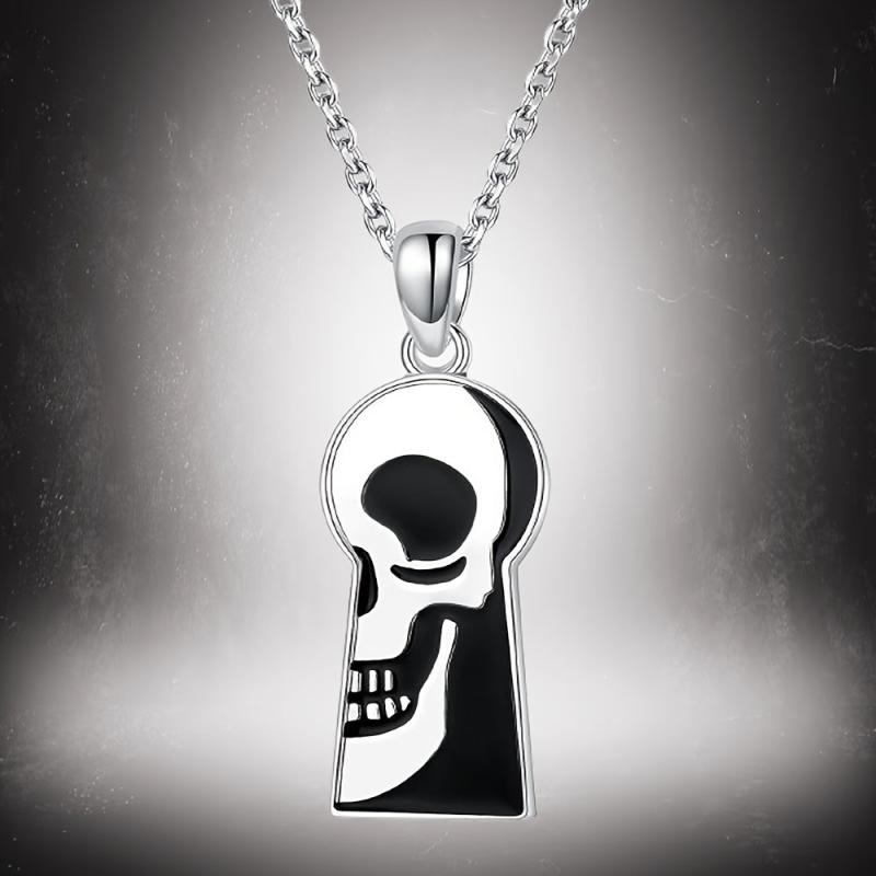 Gothic Keyhole Skull Pendant Necklace Halloween Gift