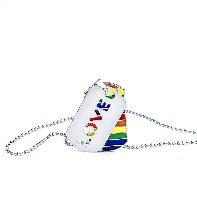 Rainbow Necklace Love Tag Necklace