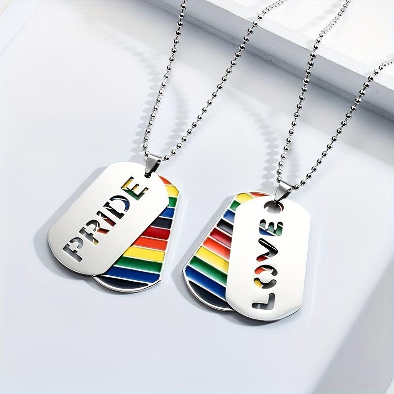 Rainbow Necklace Love Tag Necklace