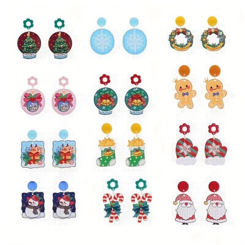 Christmas Earrings Cartoon Acrylic Gloves Boots Cane Candy Santa Ear