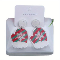 Christmas Earrings Cartoon Acrylic Gloves Boots Cane Candy Santa Ear